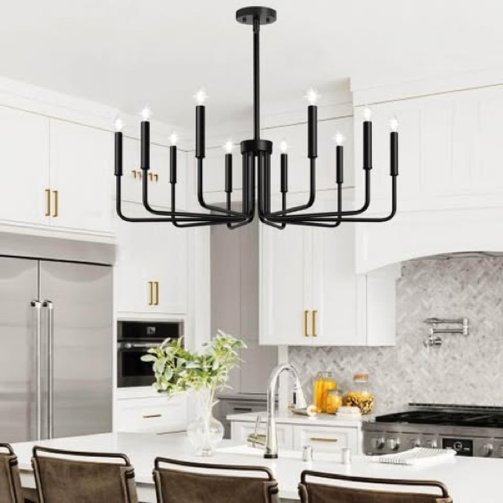(NEW) Large 35” Candelabra Black Industrial Light / Modern Chandelier Lights